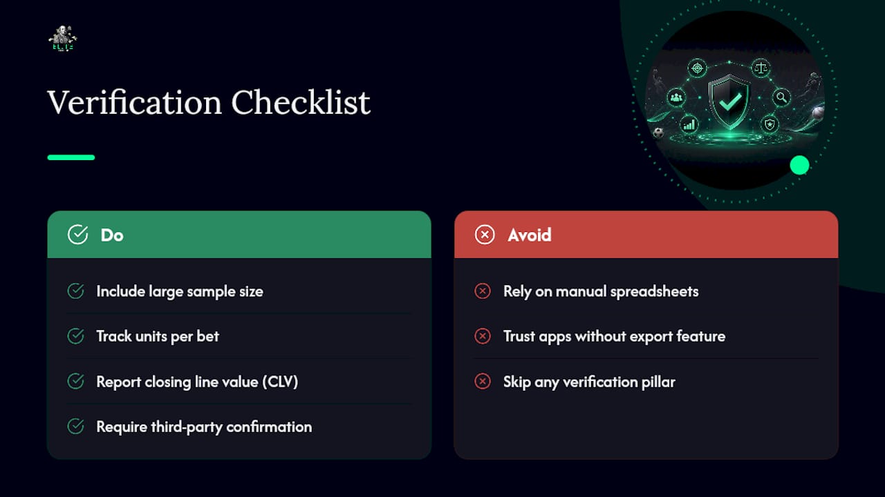 Verification checklist icons for sports pick validation