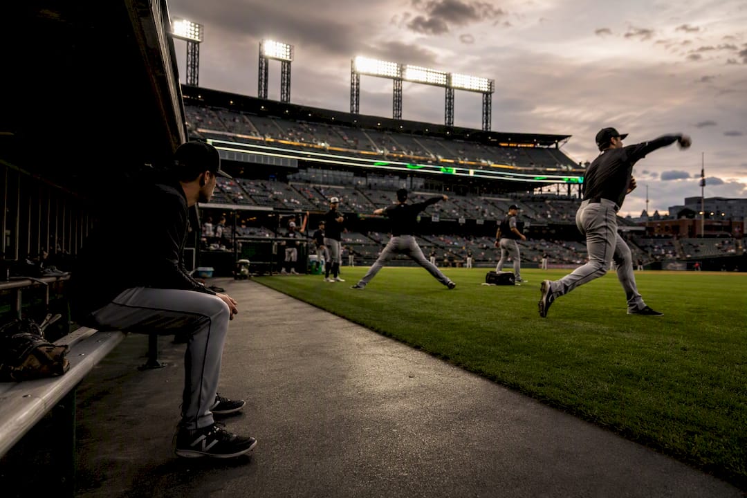 MLB home underdog team warming up in stadium