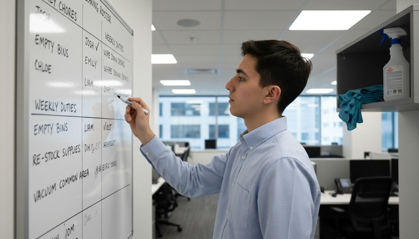 Employee updating office cleaning schedule