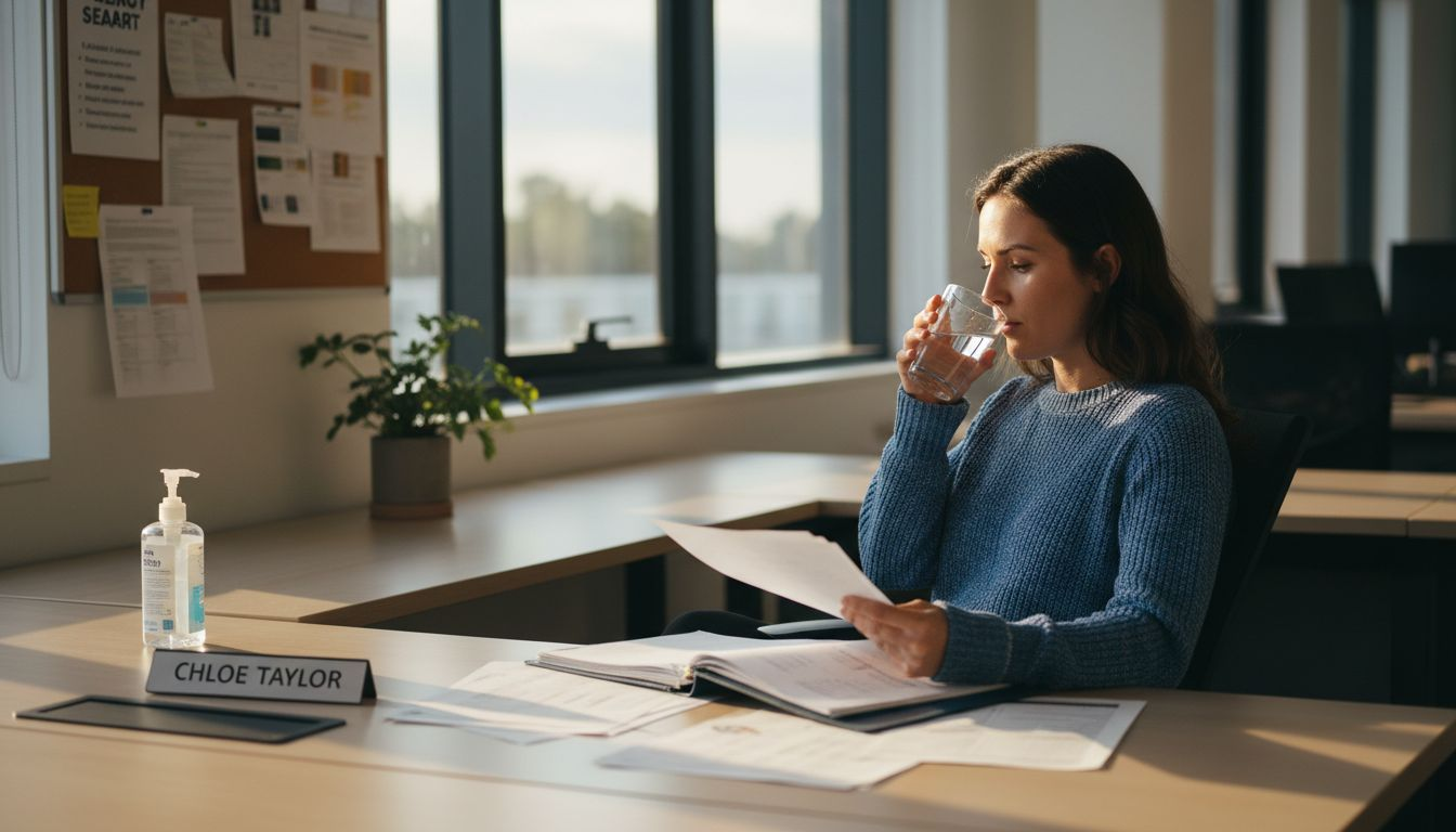 Staff member at clean, organised office desk