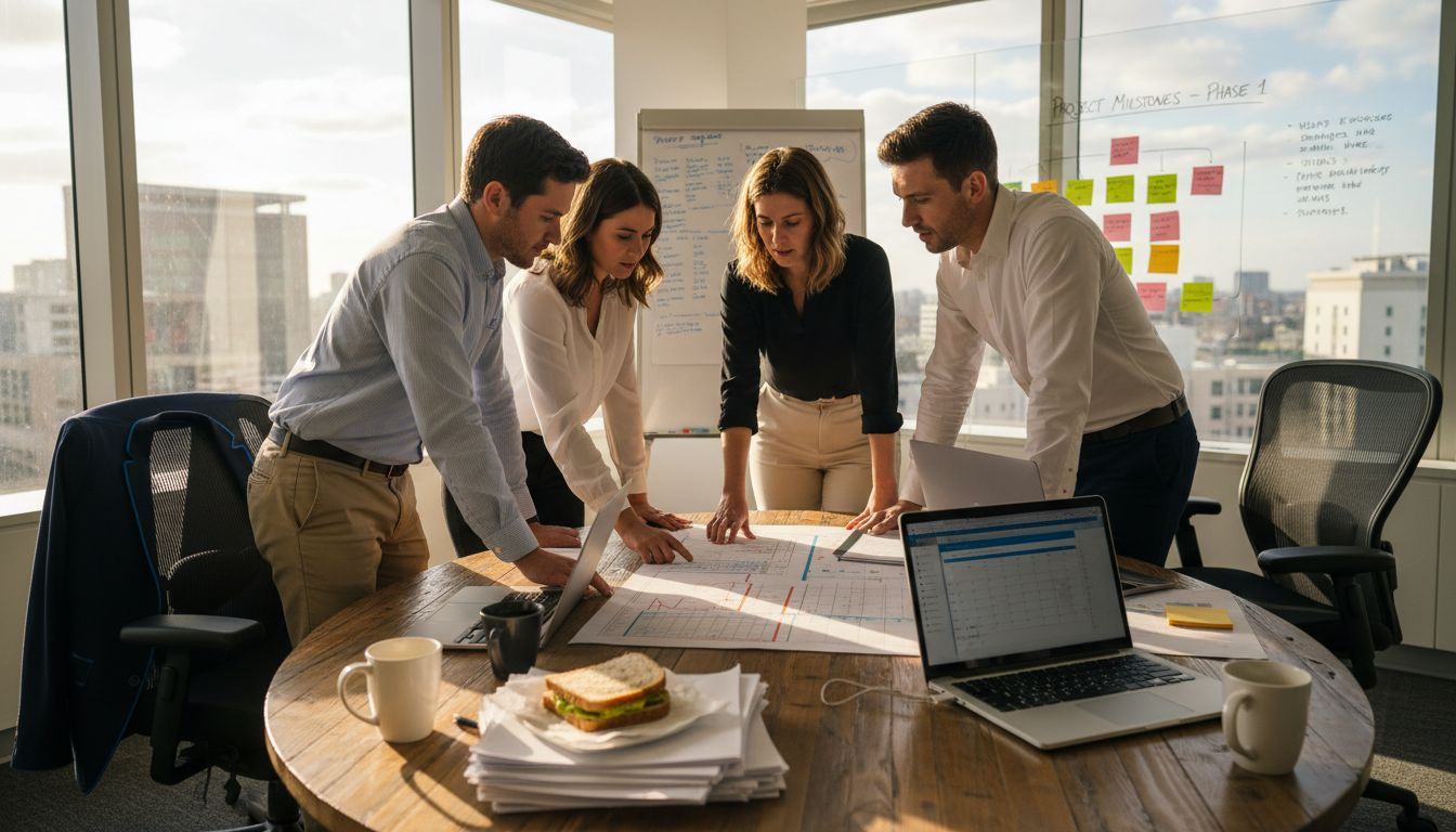 Staff meeting in imperfect conference room