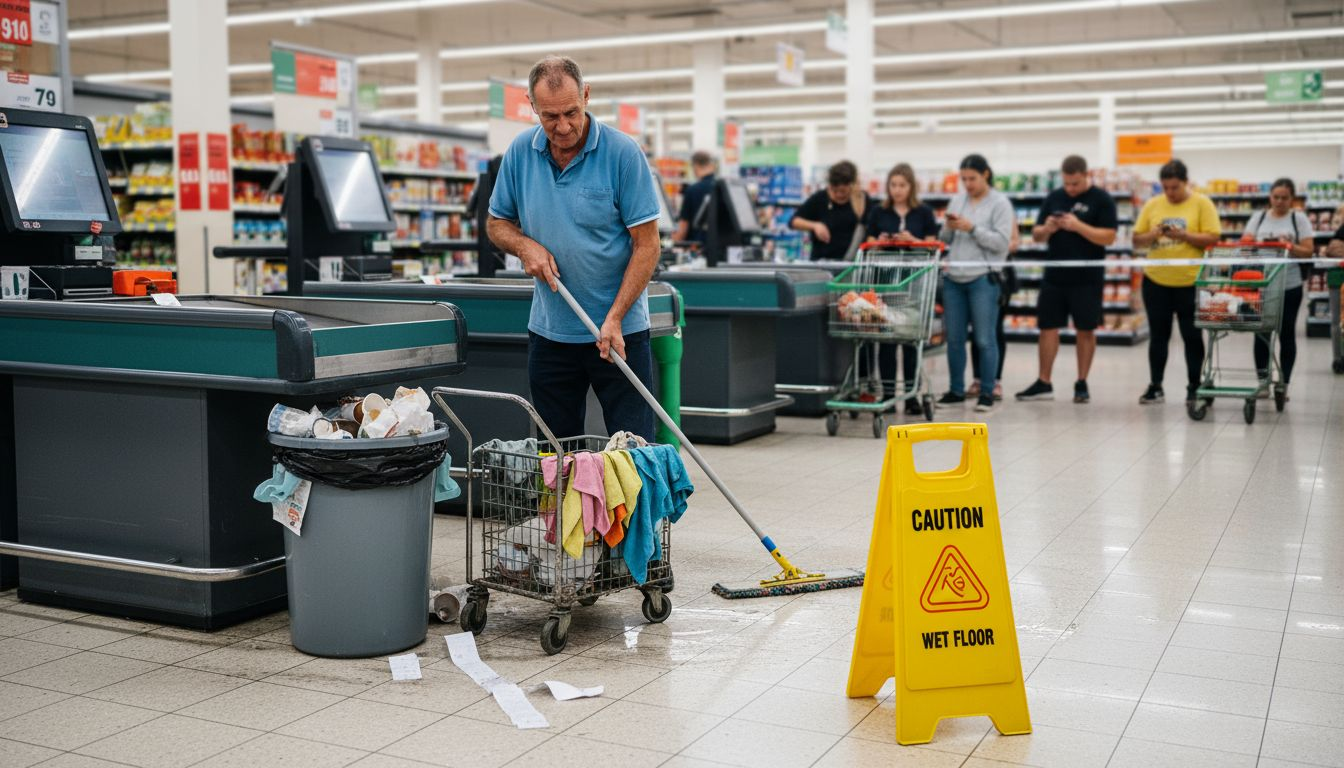 Retail cleaner focusing on busy entrance floors