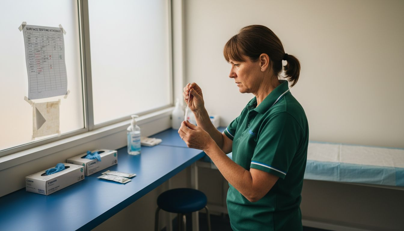 Cleaner conducting surface swab test clinic