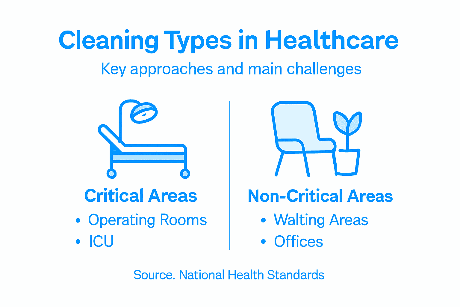 Infographic showing main cleaning types in healthcare