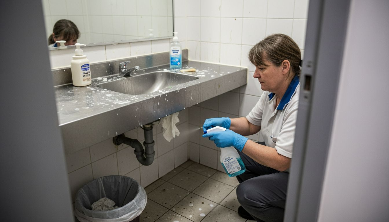 Cleaner disinfecting retail restroom sink