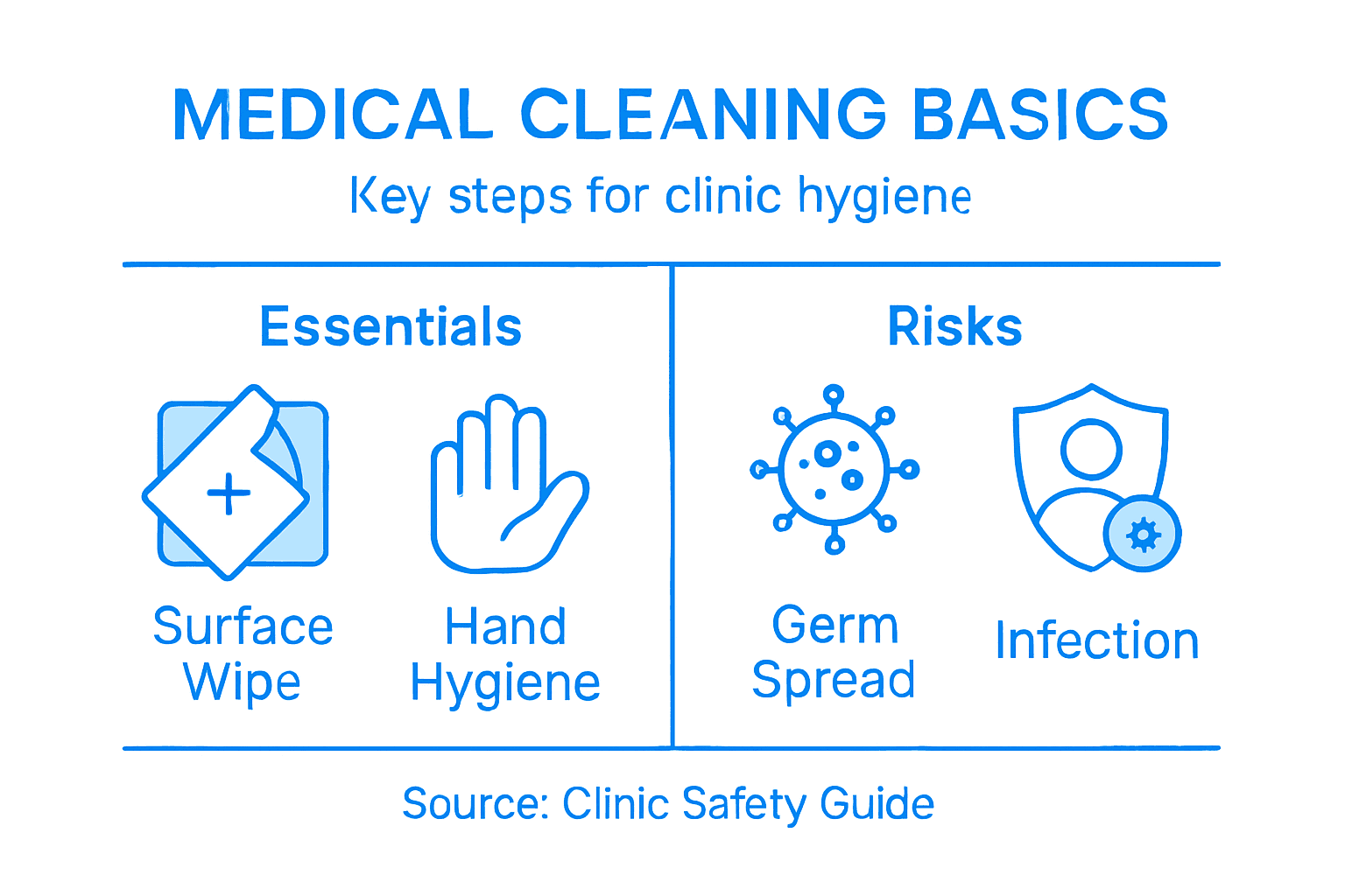 Infographic showing basics of medical cleaning in clinics