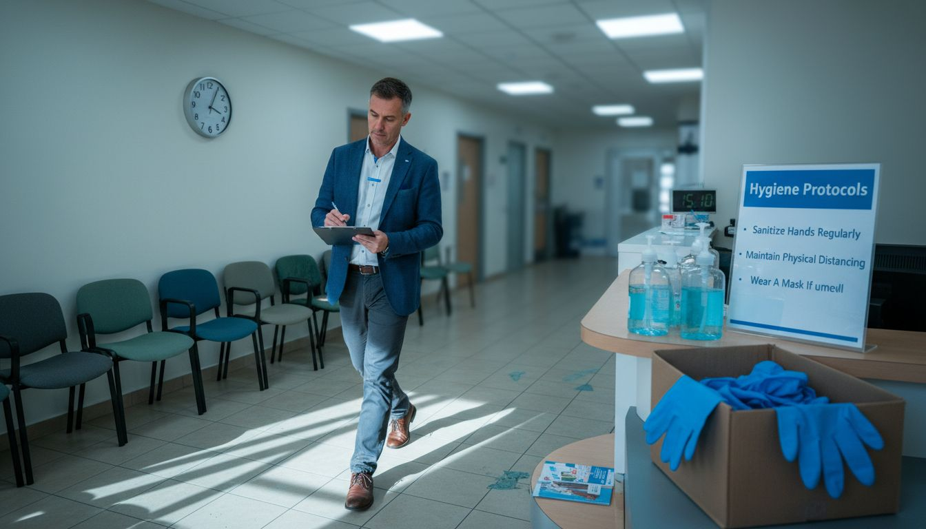 Office manager noting cleaning clinic requirements