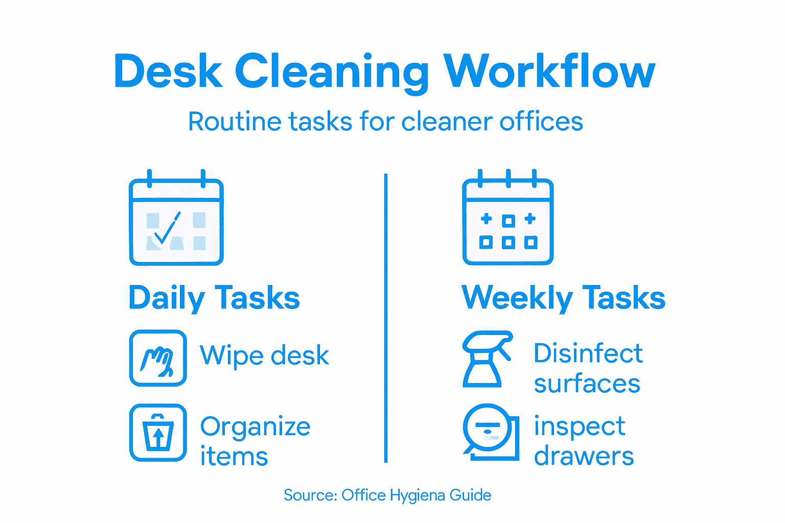 Infographic showing desk cleaning workflow