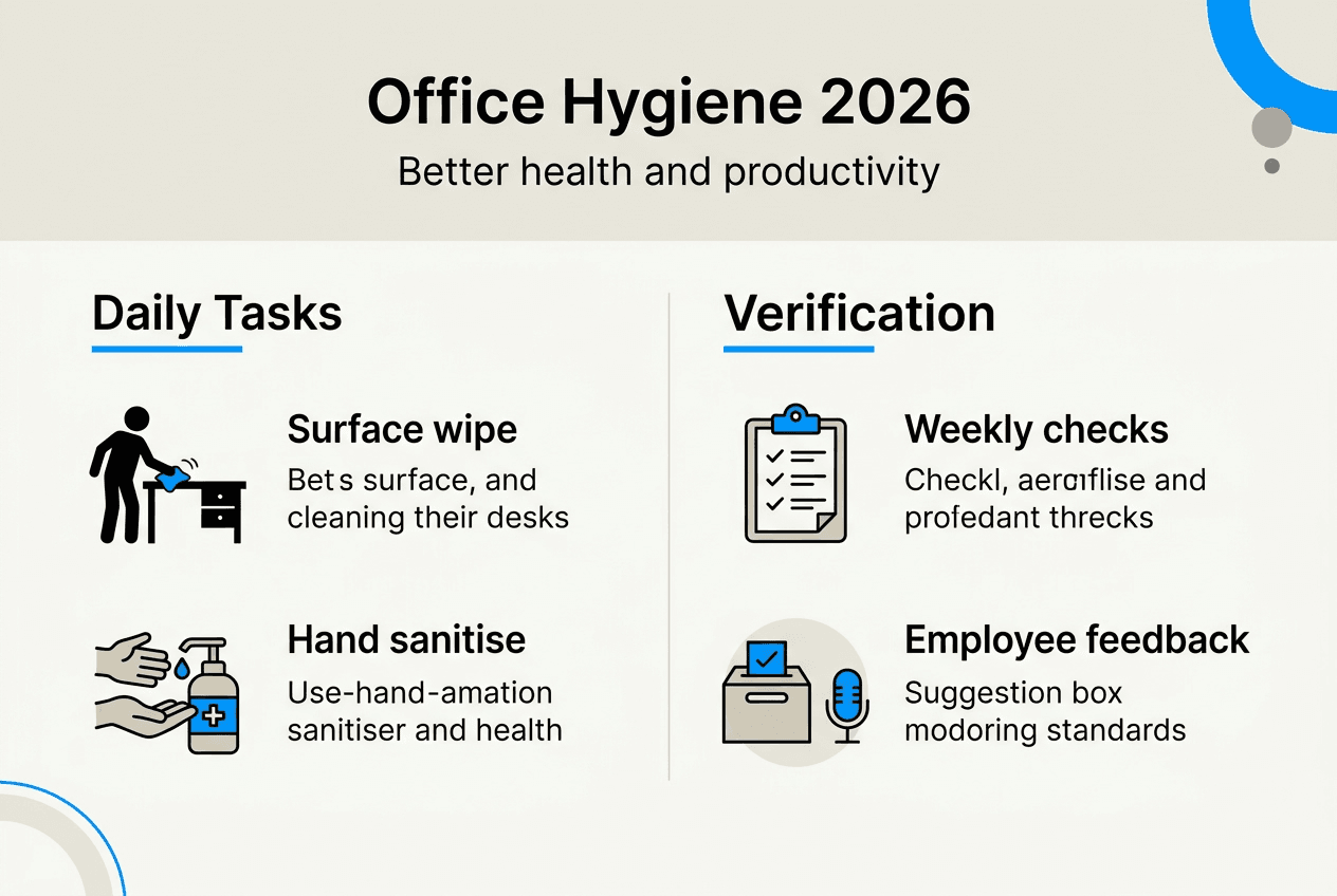 Infographic of office hygiene tasks and checks