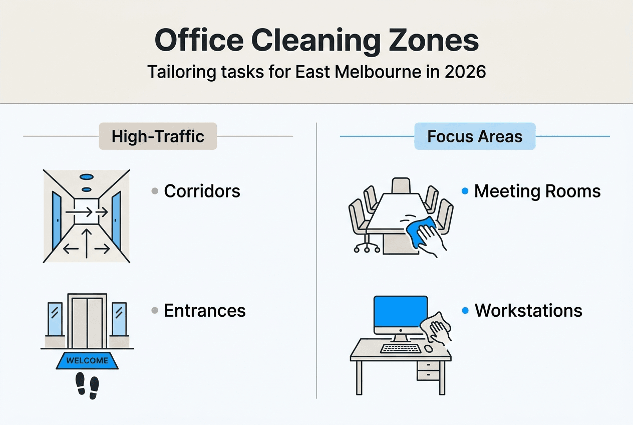 Infographic cleaning zones and task groupings