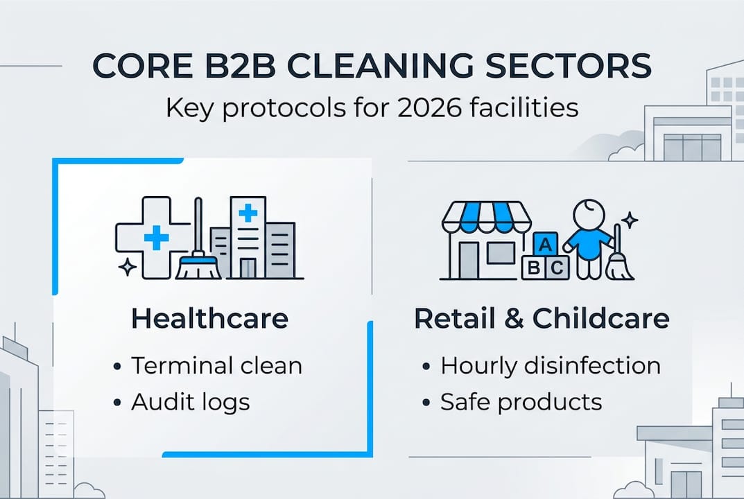 Infographic showing core cleaning protocols by sector