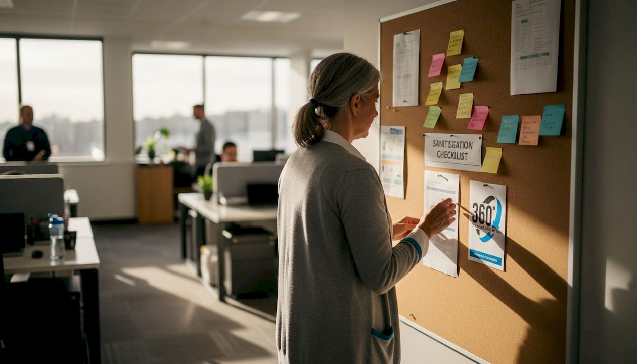 Manager reviewing office cleaning schedule