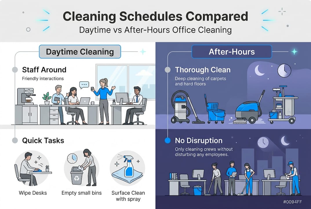 Infographic comparing daytime and after-hours cleaning