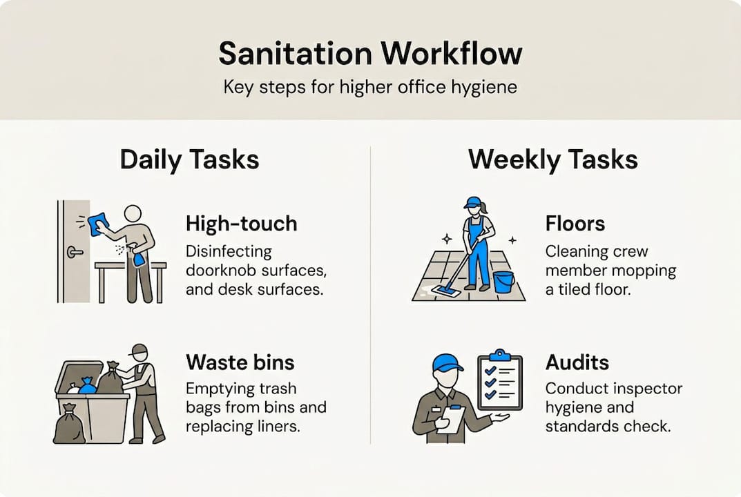 Infographic showing office sanitation workflow steps