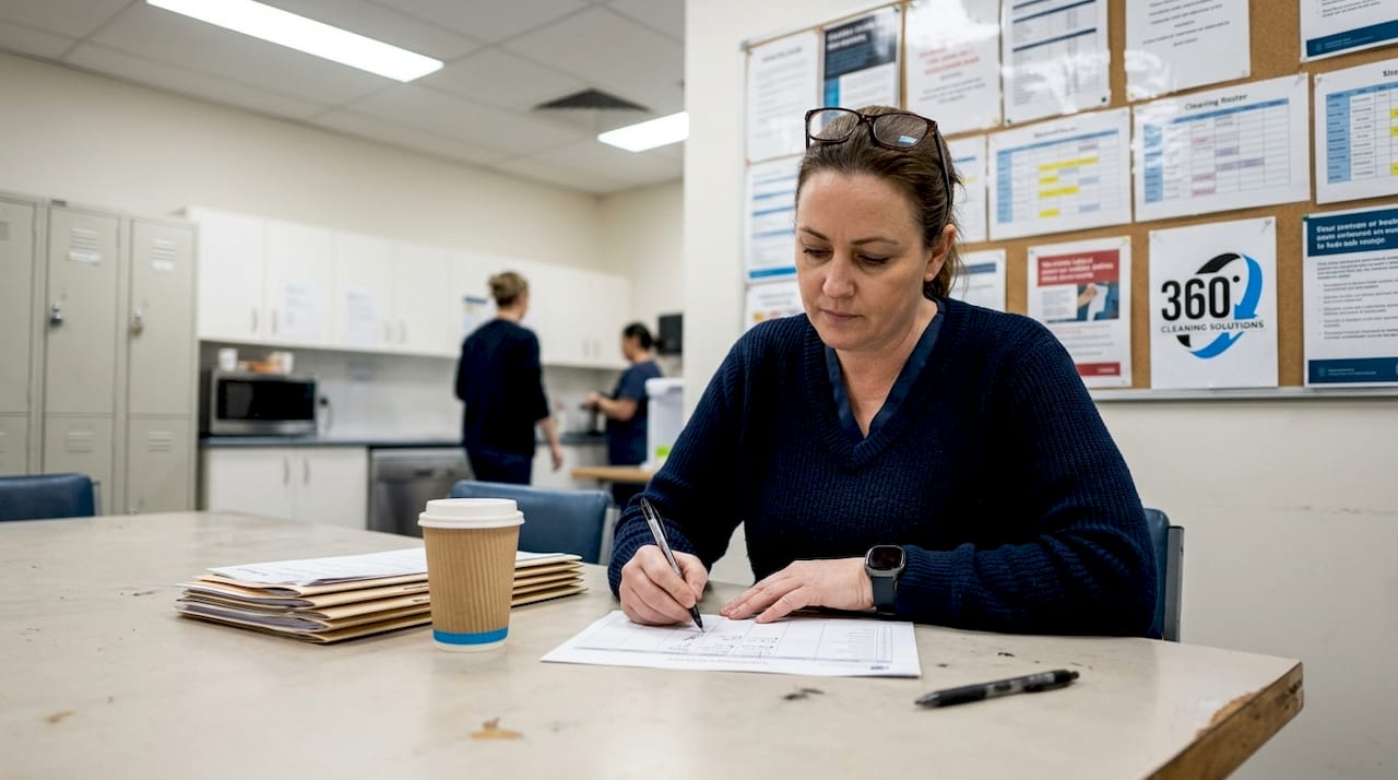 Manager reviewing cleaning staff schedule