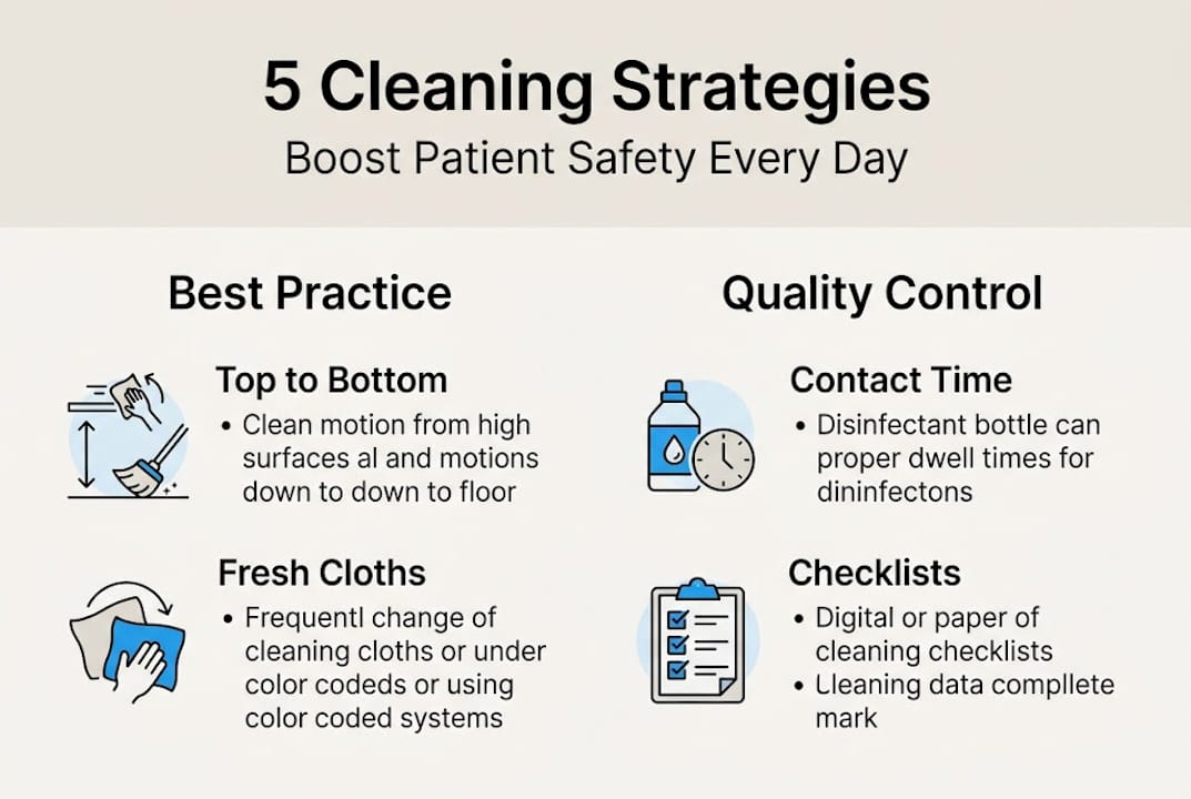 Infographic showing 5 key cleaning strategies
