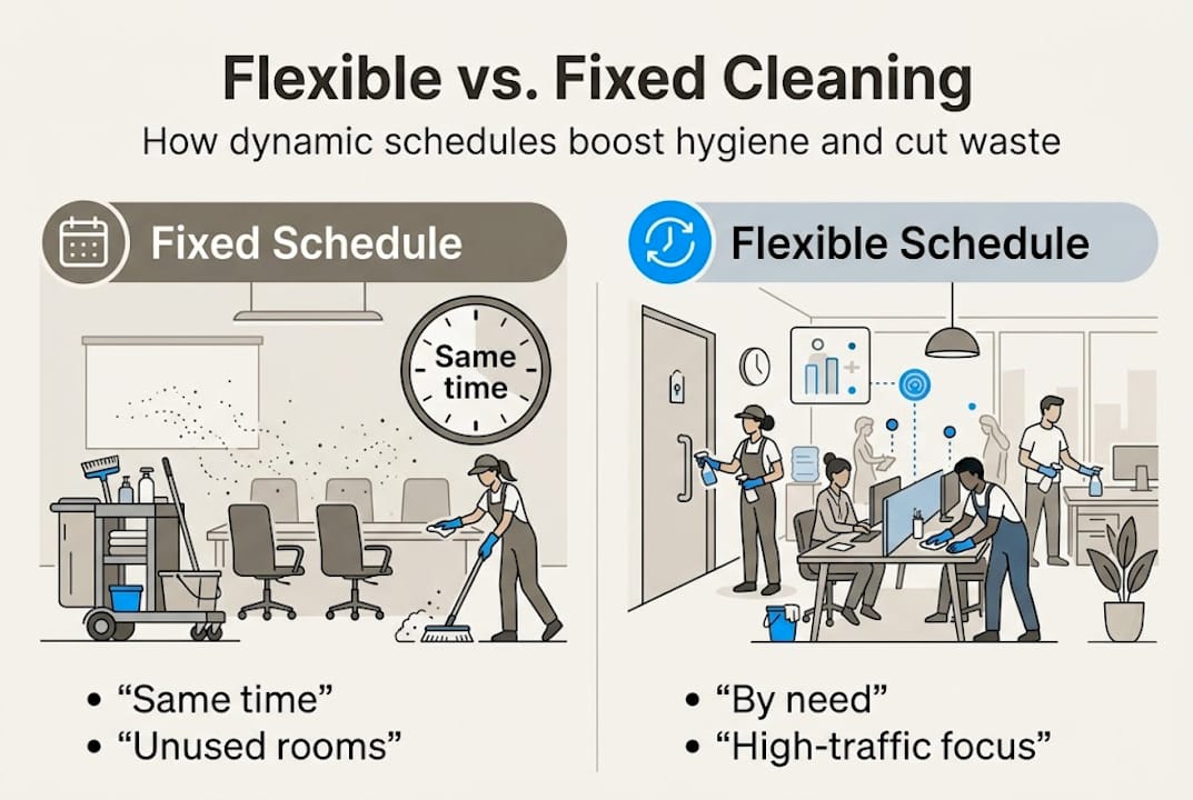 Infographic comparing flexible and fixed office cleaning