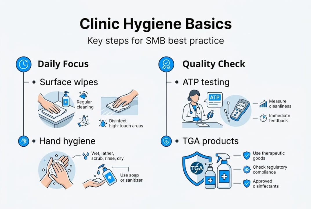 Infographic showing clinic hygiene best practices