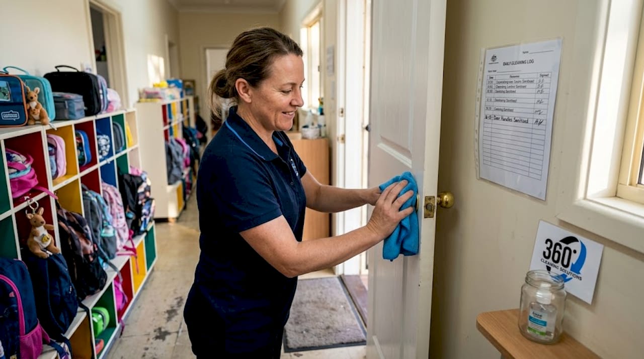 Staff cleaning handle with microfibre cloth