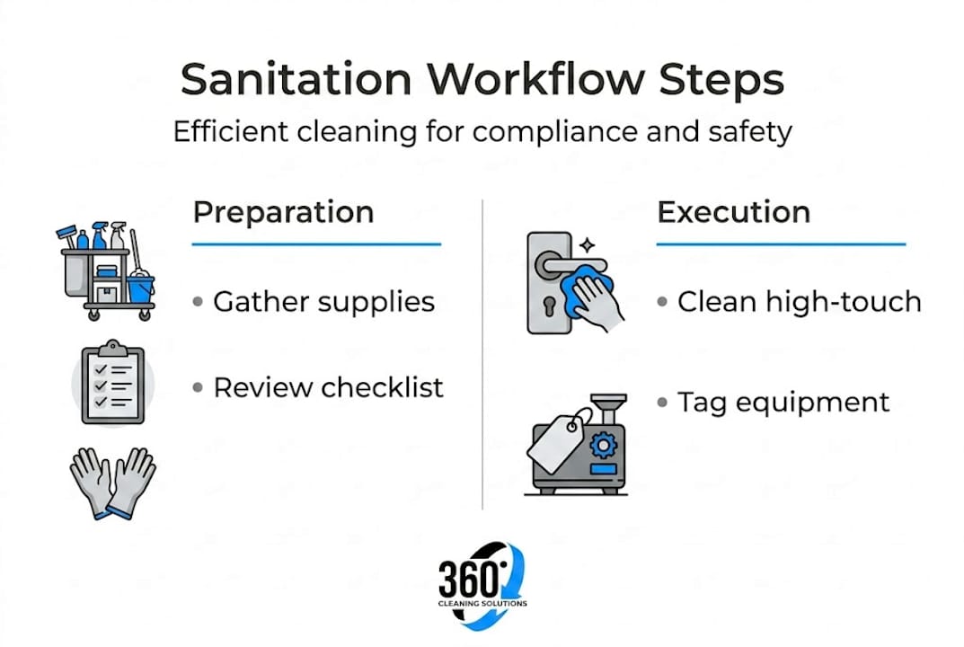 Infographic of sanitation workflow steps and categories