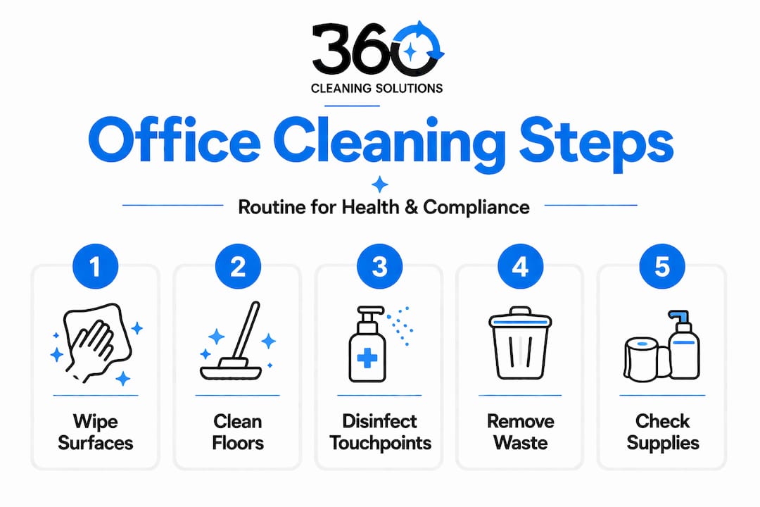 Infographic showing office cleaning routine steps