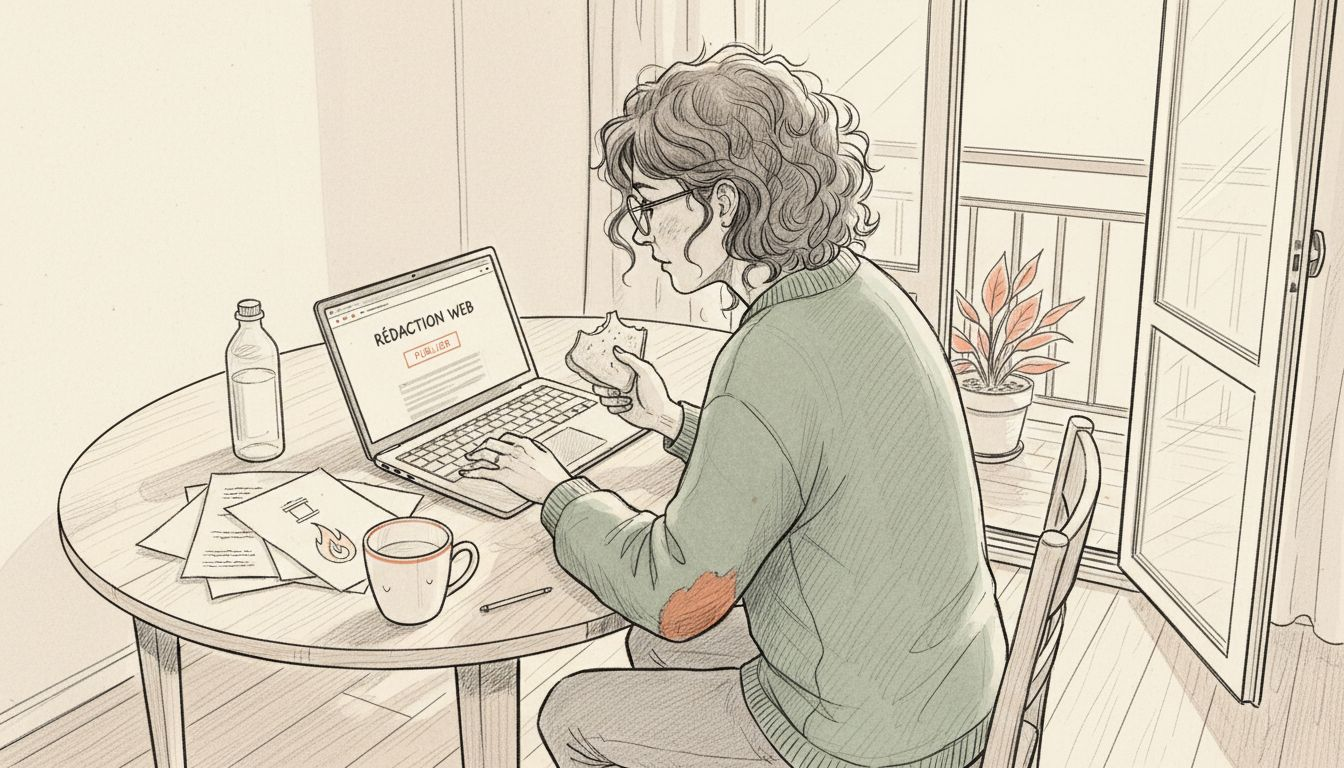 Hypnothérapeute, je travaille sur la création de mon site internet depuis chez moi.