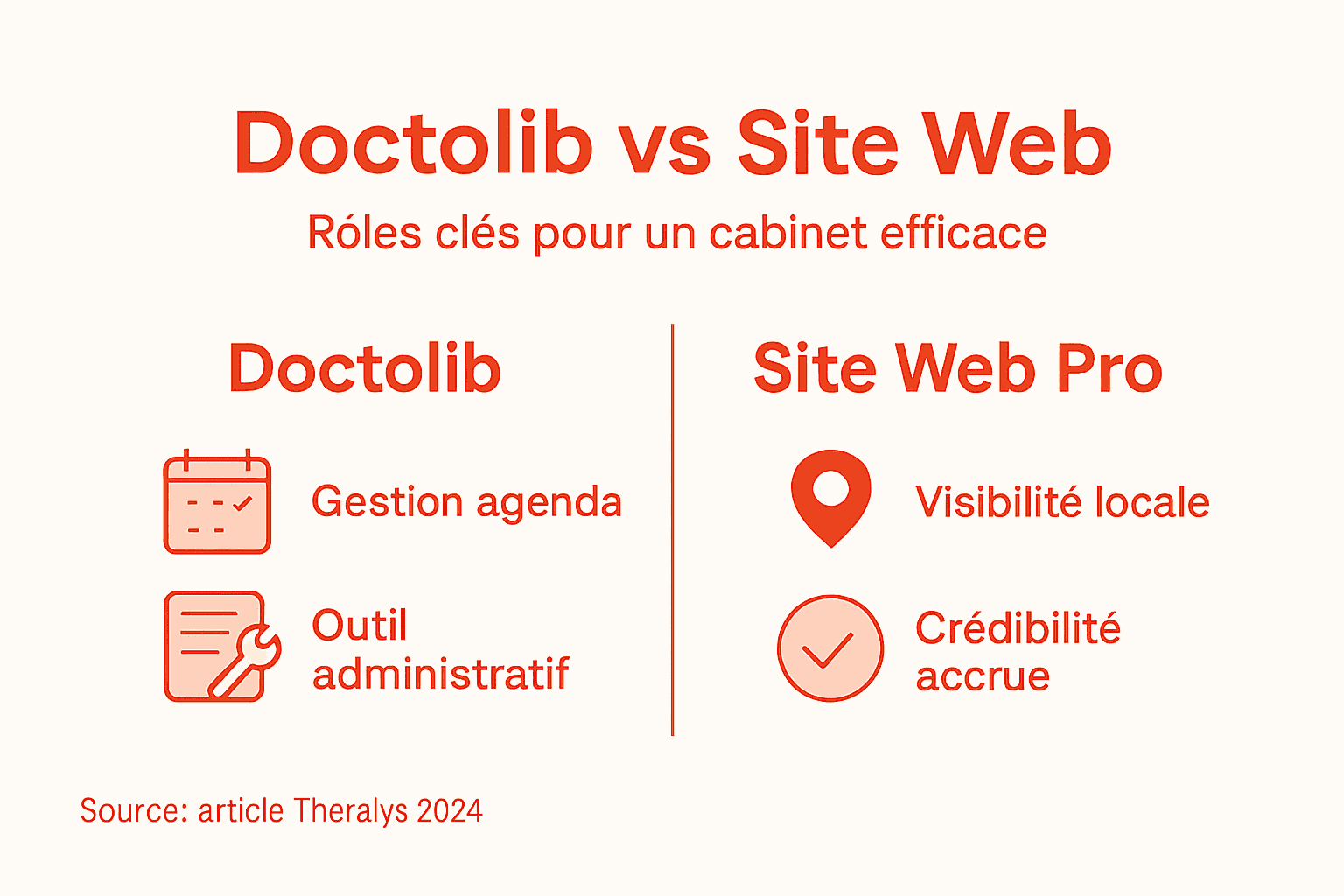 Visuel explicatif : Doctolib ou site internet professionnel, lequel choisir ?