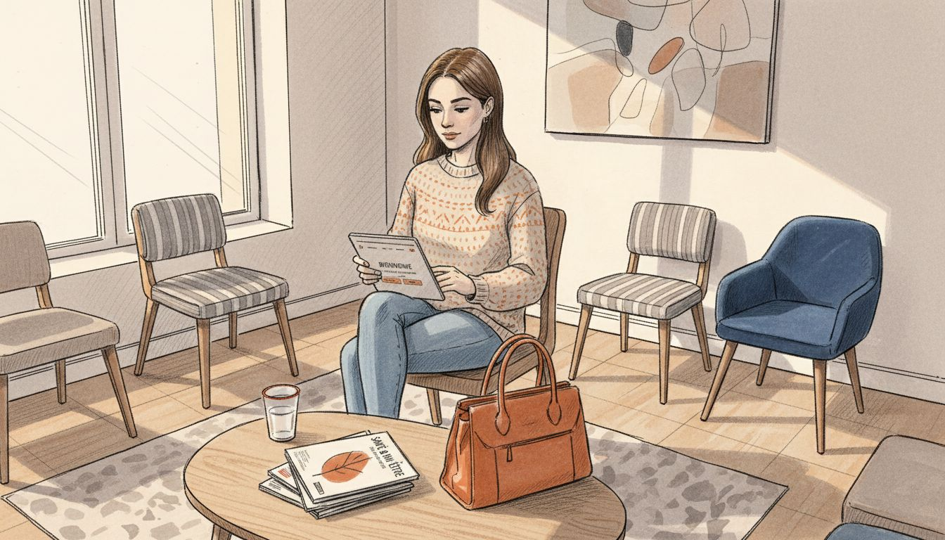 Une patiente consulte le site internet de son ostéopathe sur sa tablette.