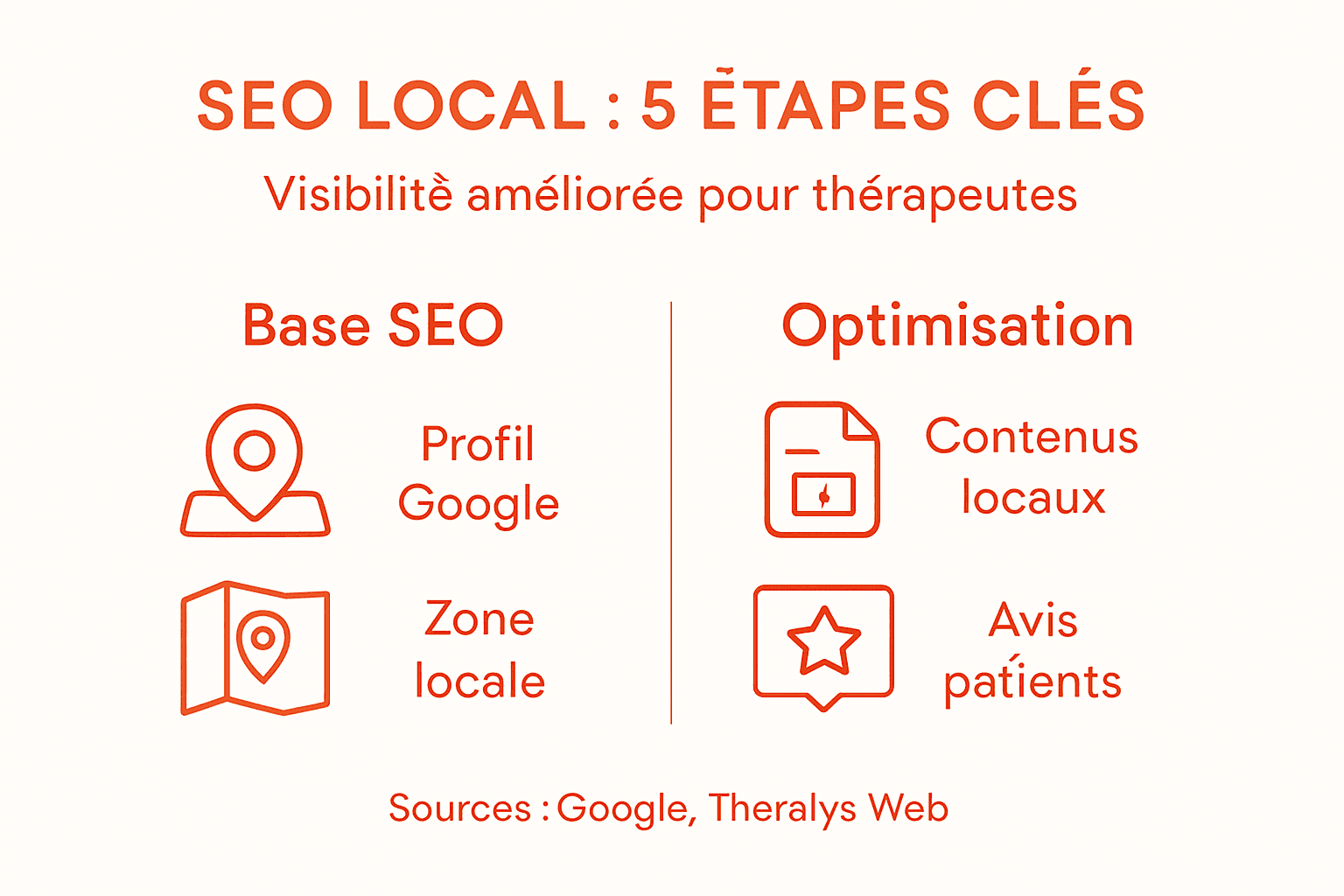 Infographie : les étapes incontournables du SEO local pour les thérapeutes