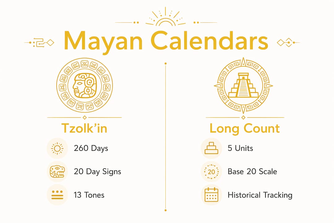 Infographic comparing Tzolk'in and Long Count calendars