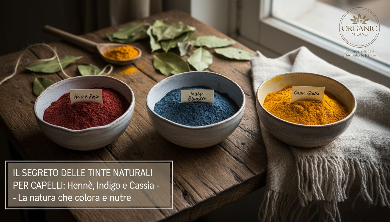 Ciotoline con diverse polveri di erbe naturali per la colorazione