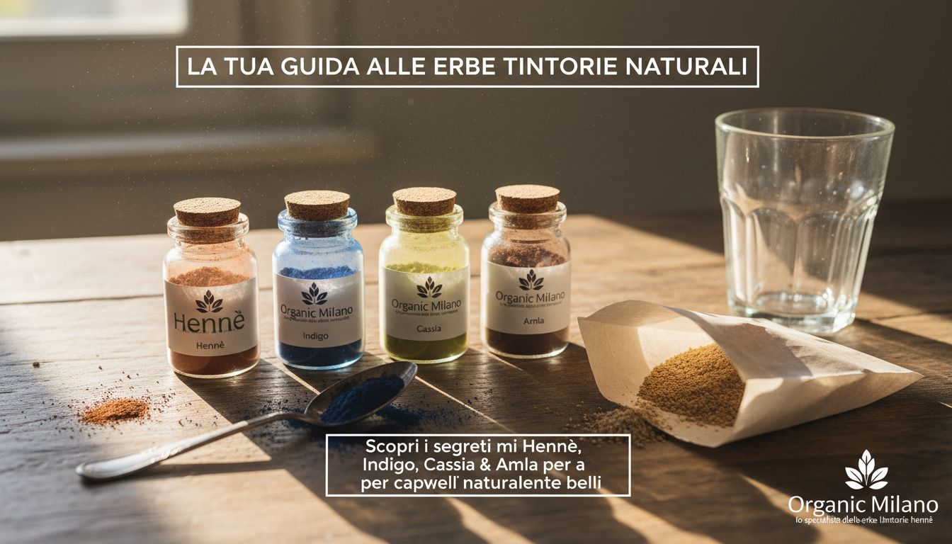 Tavolo con tutti gli ingredienti necessari per preparare una tintura naturale per capelli