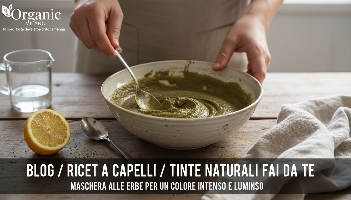 Mani che mescolano una tinta naturale per capelli in una ciotola