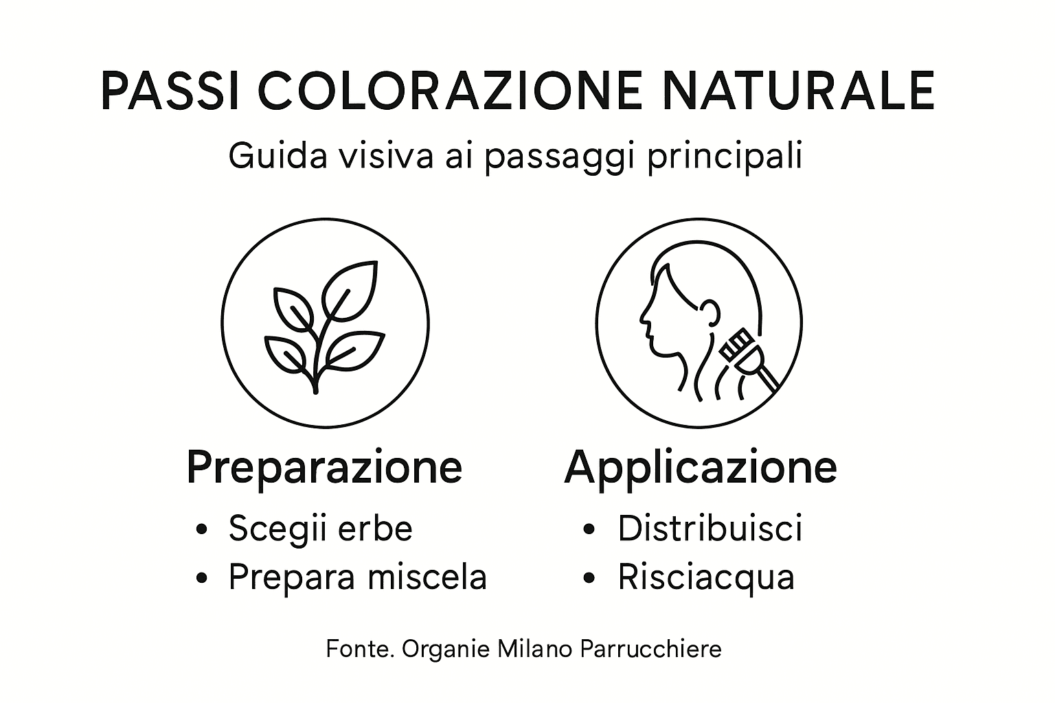 Guida illustrata ai principali step per una colorazione naturale dei capelli