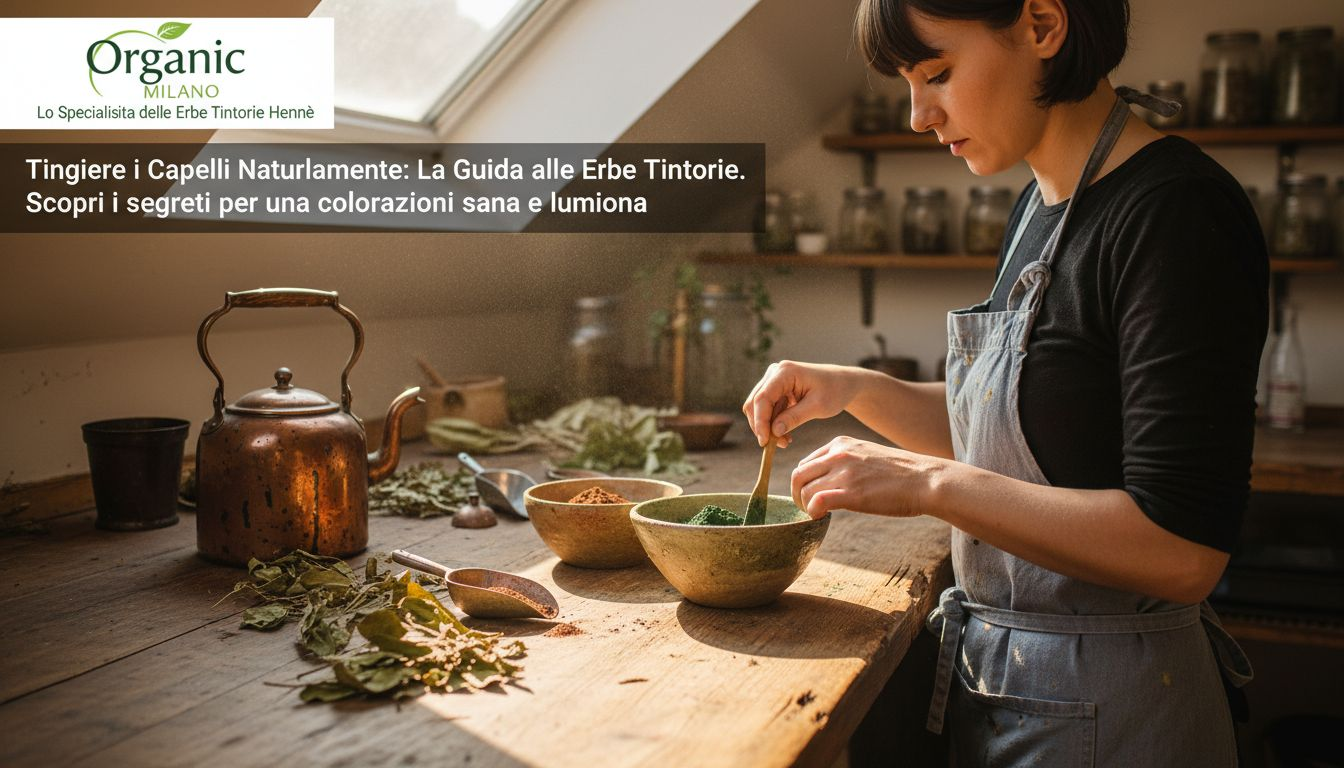 Un parrucchiere alle prese con la preparazione di polveri vegetali per una tinta naturale.