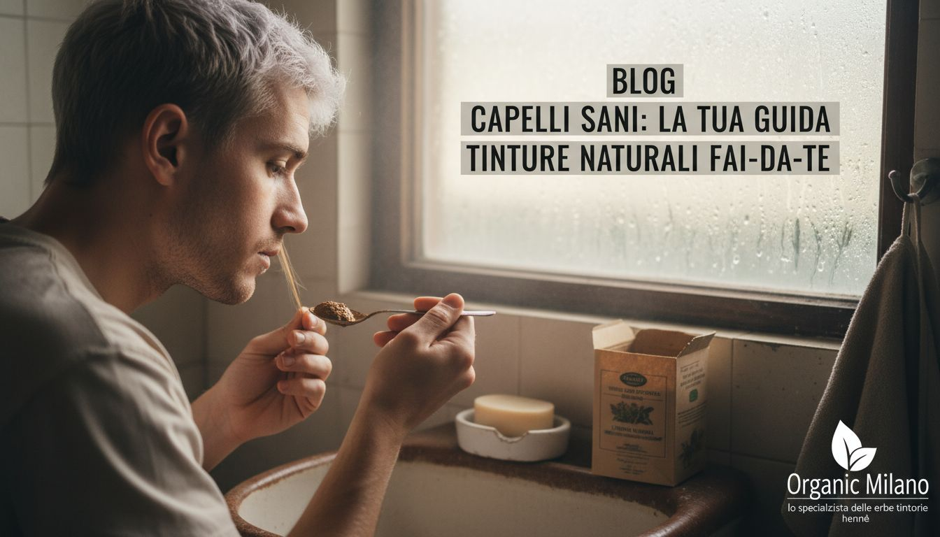 Un uomo prova una tinta naturale su una piccola ciocca di capelli per verificarne l’effetto.