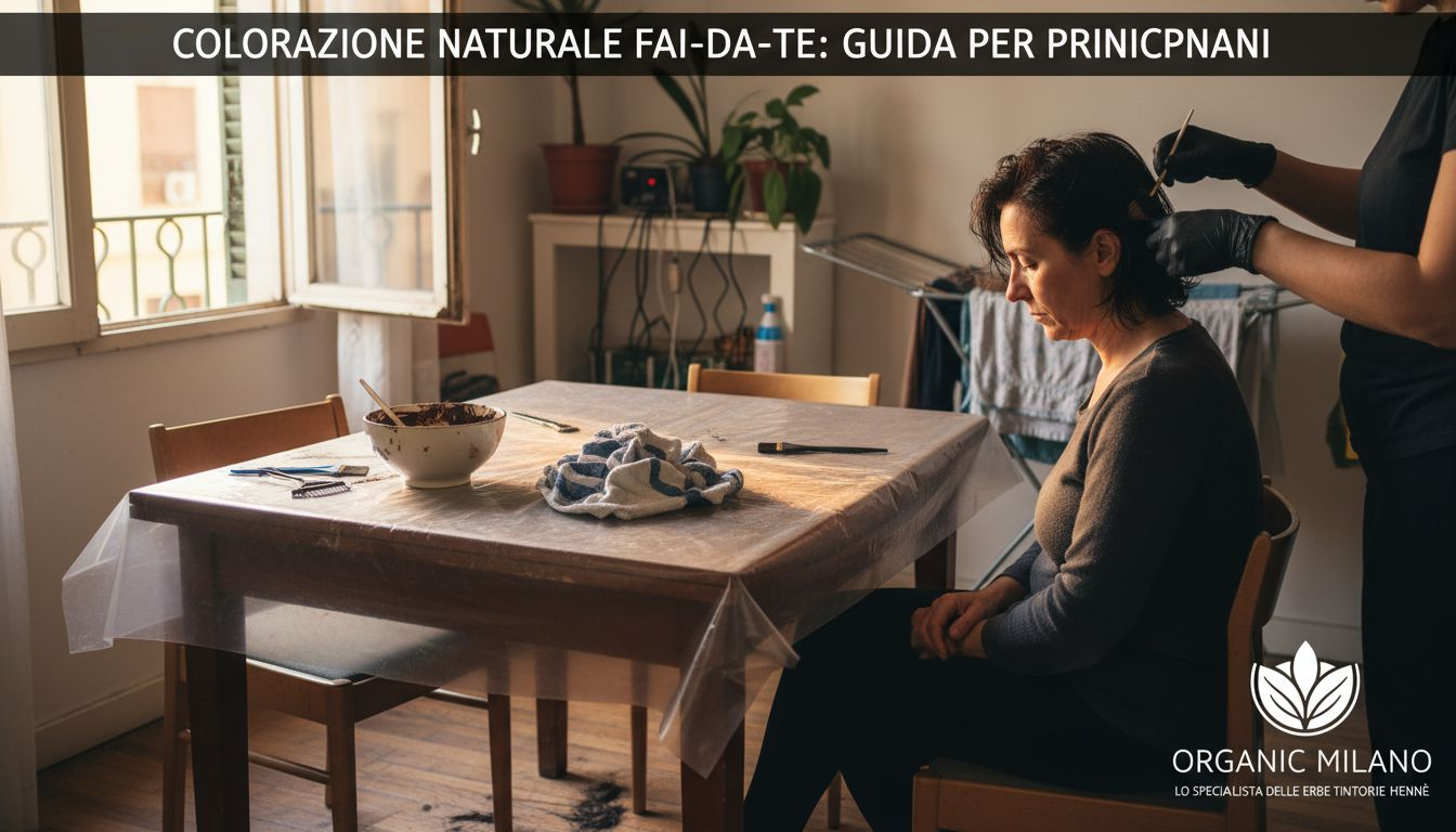 Un parrucchiere sta applicando il colore ai capelli di una cliente seduta al tavolo.