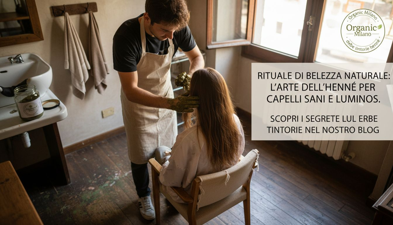 Il parrucchiere stende l’henné sui capelli lunghi della cliente