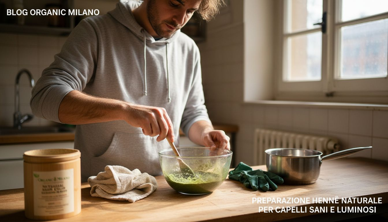 Uomo che prepara una tinta vegetale per capelli