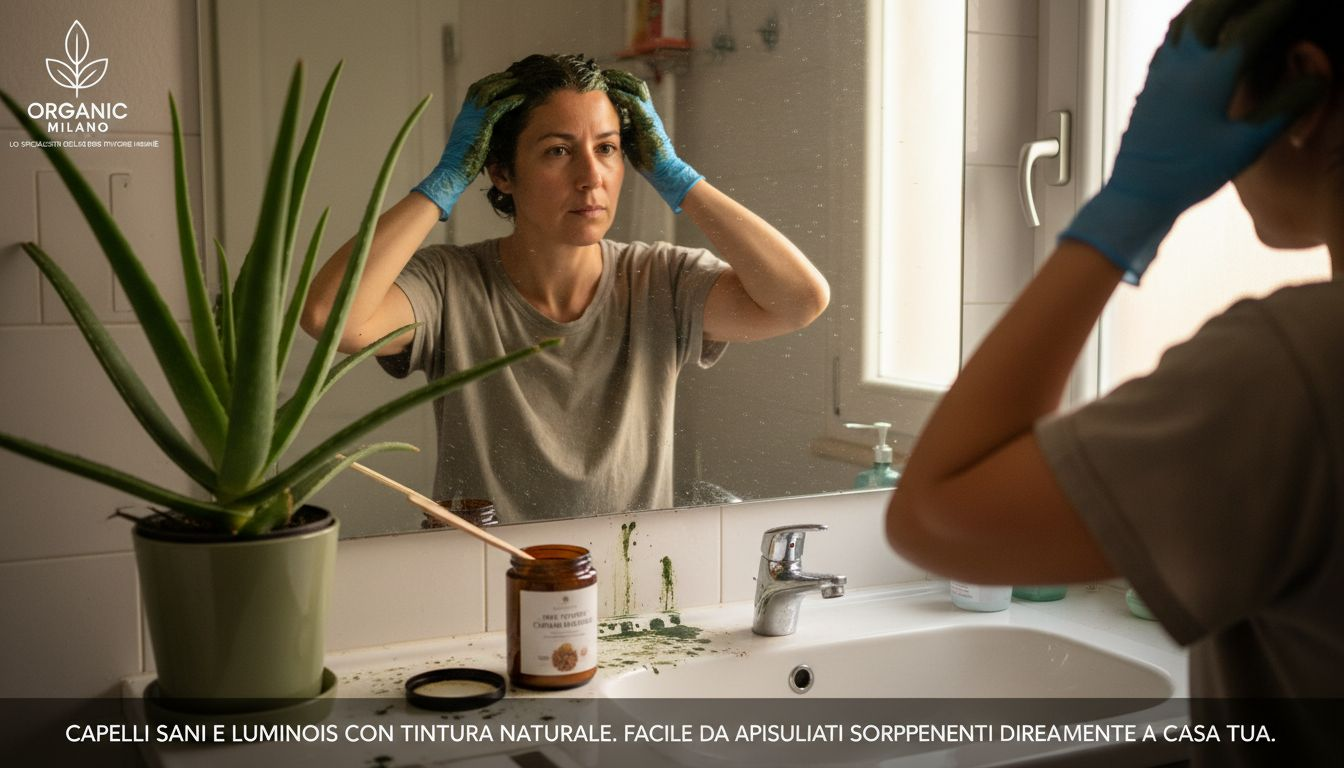 Stendere la pasta colorante naturale sui capelli in bagno