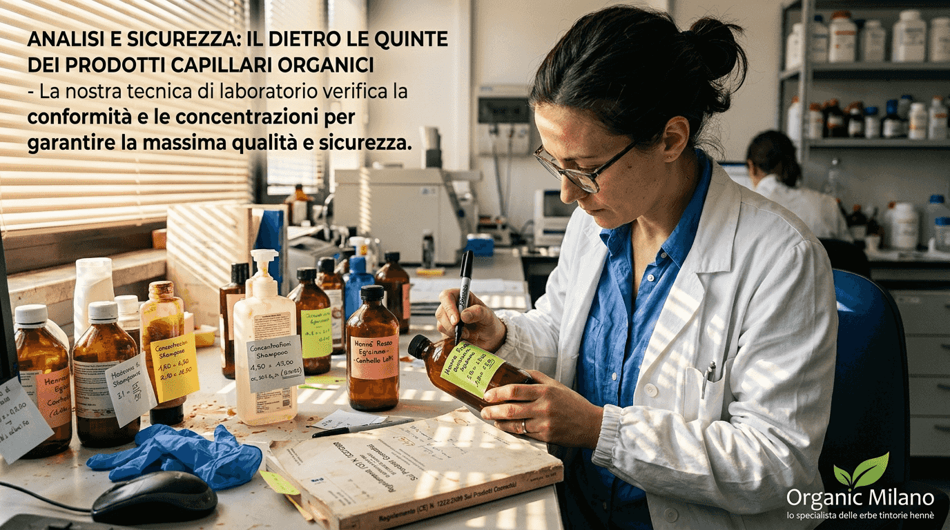 Specialista controlla i livelli di PPD nei prodotti per capelli