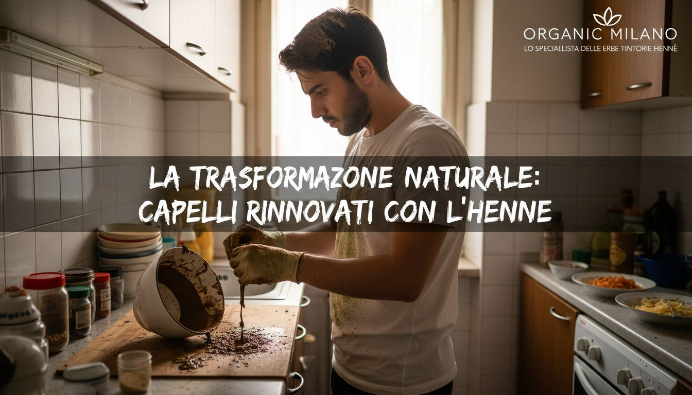 Uomo che si applica l’henné comodamente a casa