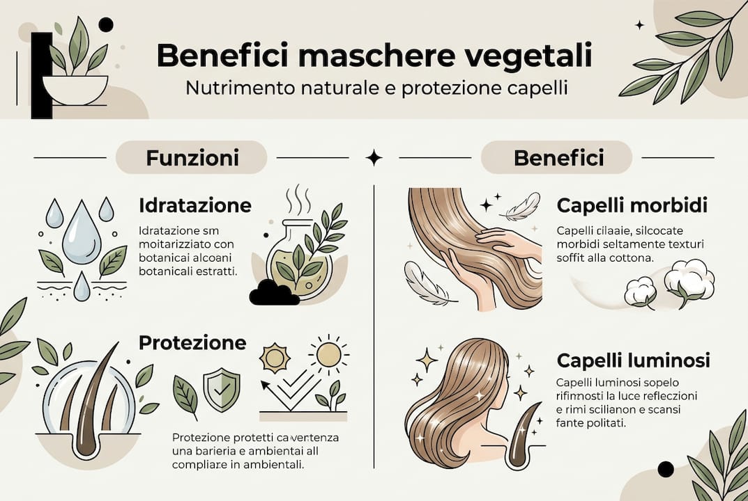 Infografica: tutti i vantaggi delle maschere vegetali per la cura dei capelli