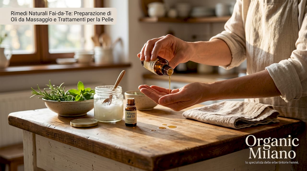 Mani all’opera nella preparazione di un rimedio naturale per il cuoio capelluto