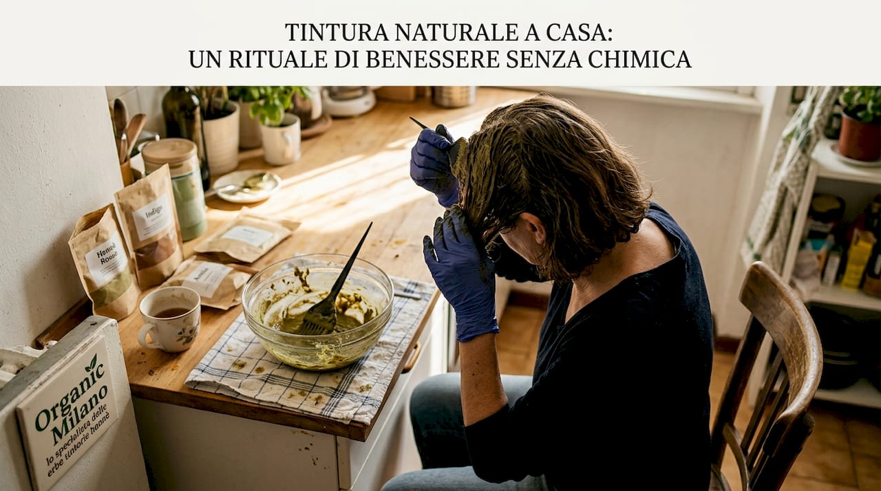 Applicare la tintura naturale alle erbe ai capelli direttamente in cucina