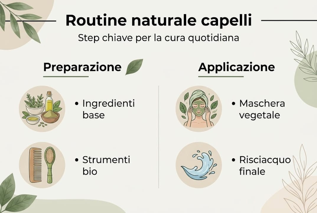 Guida illustrata ai passaggi per una routine naturale dedicata ai capelli