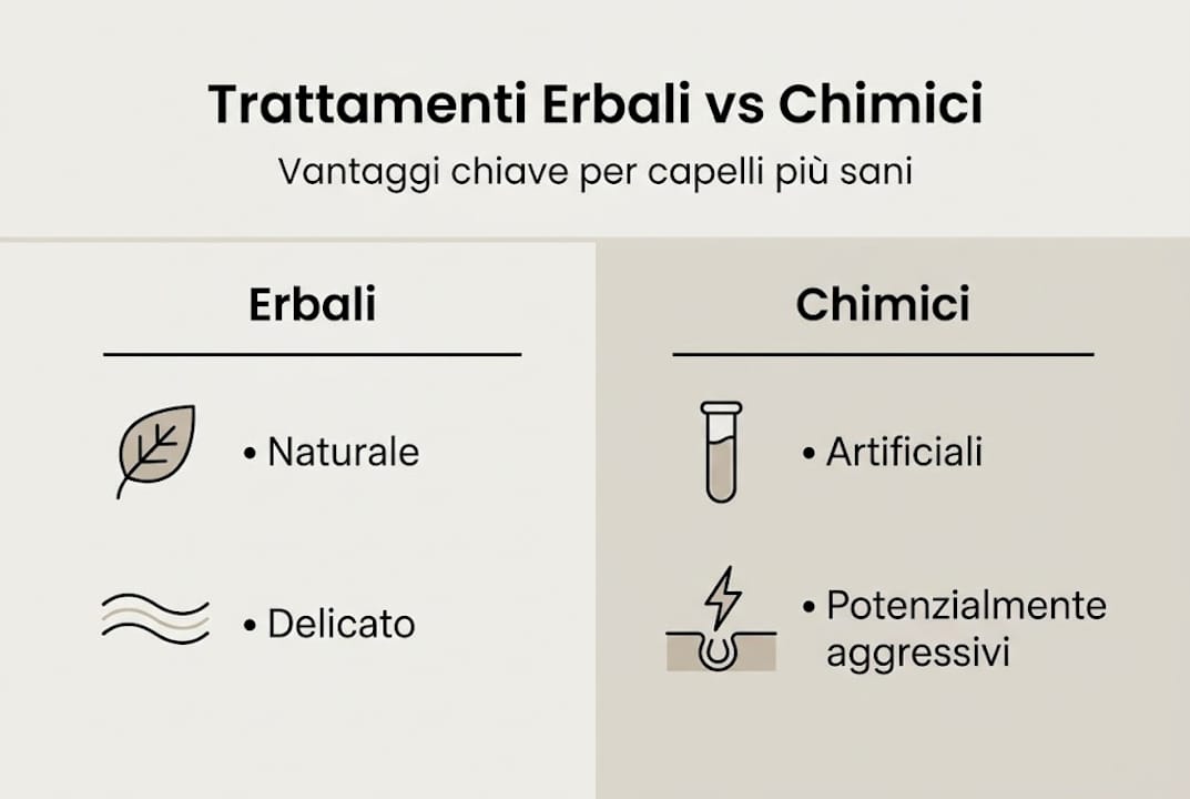 Infografica: confronto tra rimedi naturali ed effetti dei trattamenti chimici per i capelli