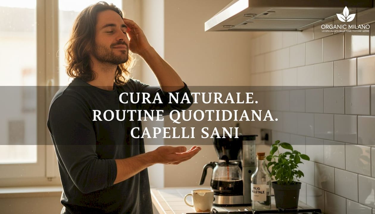 Un uomo versa dell’olio di argan mentre si trova in cucina.