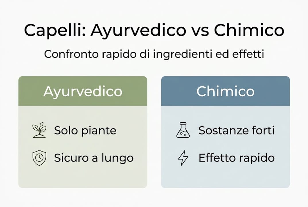 Infografica: differenze tra prodotti ayurvedici e prodotti chimici a confronto