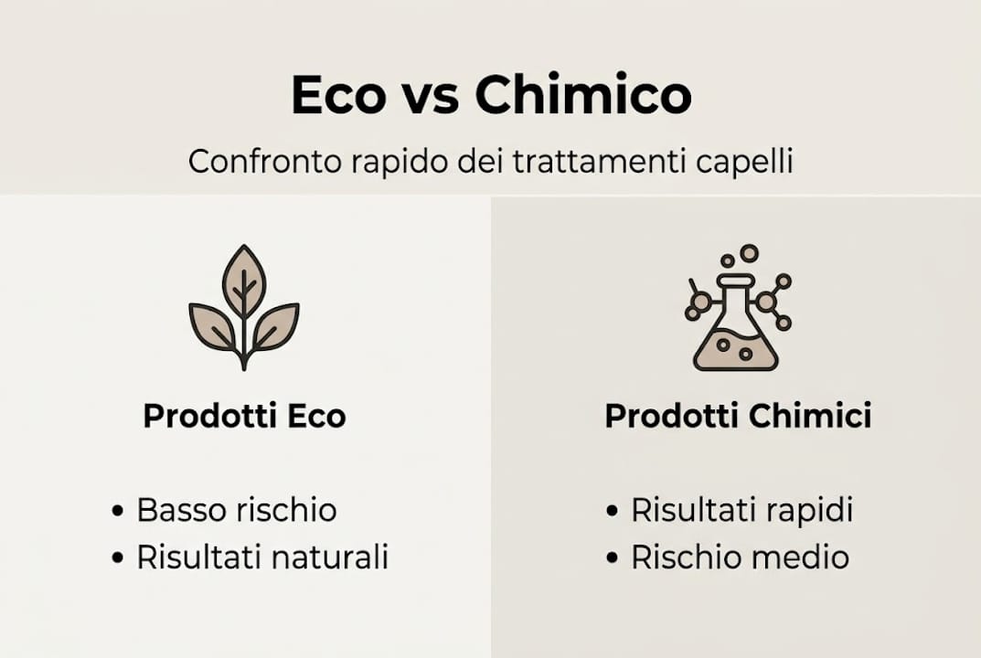 Infografica: confronto tra trattamenti per capelli naturali ed eco-friendly e quelli chimici